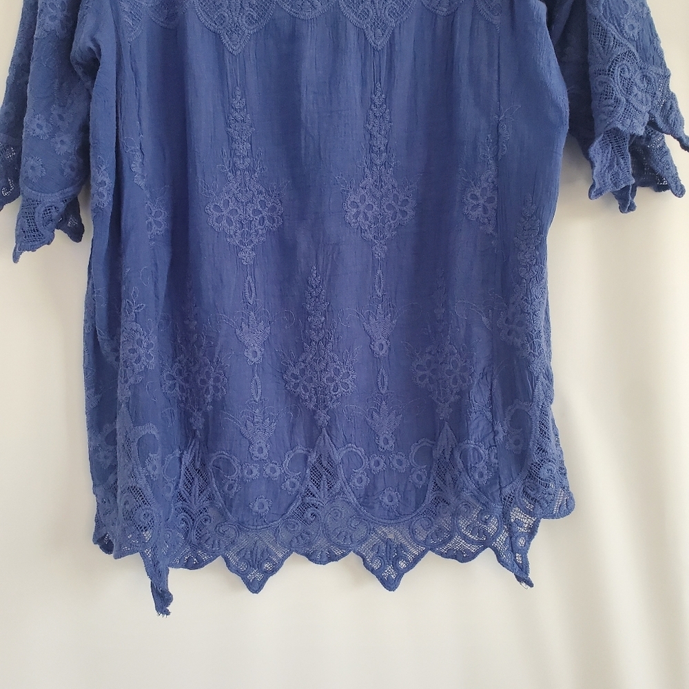 Soft Surroundings NWT Size M Mon Cherie tunic cadet blue Missy lace blouse - Picture 9 of 12